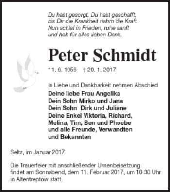 Traueranzeige von Peter Schmidt von Neubrandenburger Zeitung