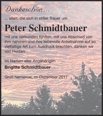 Traueranzeige von Peter Schmidtbauer von Neubrandenburger Zeitung