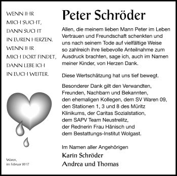 Traueranzeige von Peter Schröder von Müritz-Zeitung