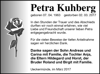 Traueranzeige von Petra Kuhberg von Haff-Zeitung