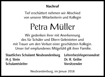 Traueranzeige von Petra Müller von Müritz-Zeitung
