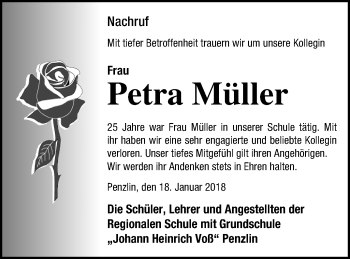 Traueranzeige von Petra Müller von Müritz-Zeitung
