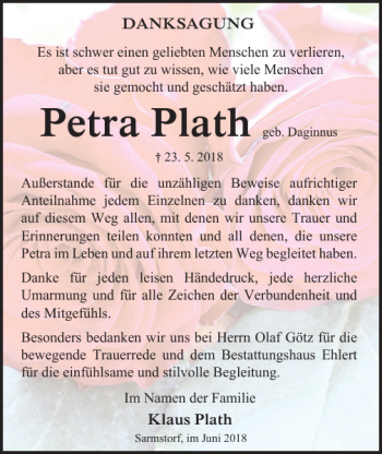 Traueranzeige von Petra Plath von Güstrower Anzeiger