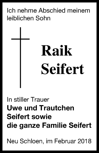 Traueranzeige von Raik Seifert von Müritz-Zeitung