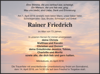 Traueranzeige von Rainer Friedrich von Haff-Zeitung