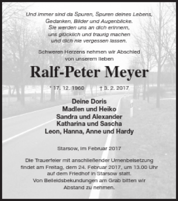 Traueranzeige von Ralf-Peter Meyer von Strelitzer Zeitung