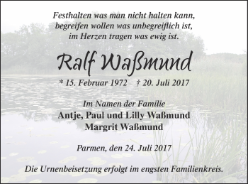 Traueranzeige von Ralf Waßmund von Prenzlauer Zeitung