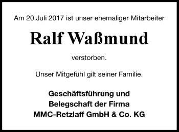 Traueranzeige von Ralf Waßmund von Prenzlauer Zeitung