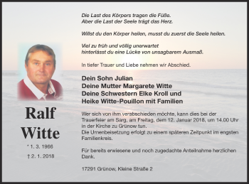 Traueranzeige von Ralf Witte von Prenzlauer Zeitung