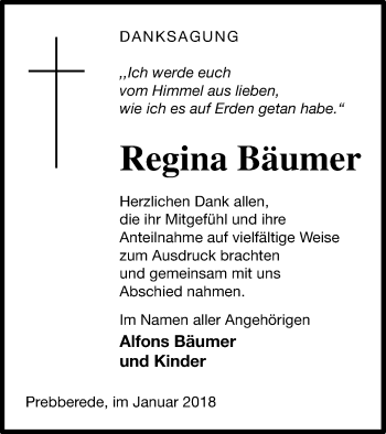 Traueranzeige von Regina Bäumer von Mecklenburger Schweiz