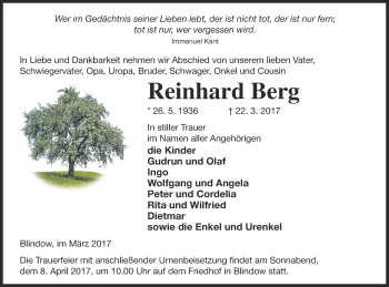 Traueranzeige von Reinhard Berg von Prenzlauer Zeitung