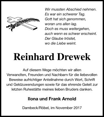 Traueranzeige von Reinhard Drewek von Müritz-Zeitung