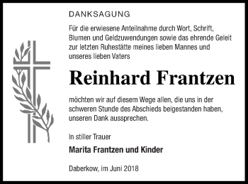 Traueranzeige von Reinhard Frantzen von Vorpommern Kurier