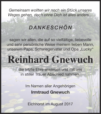 Traueranzeige von Reinhard Gnewuch von Neubrandenburger Zeitung