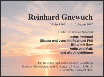 Traueranzeige von Reinhard Gnewuch von Neubrandenburger Zeitung