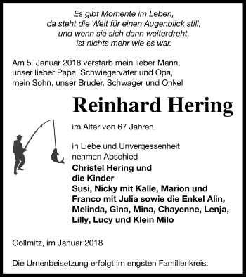 Traueranzeige von Reinhard Hering von Pasewalker Zeitung