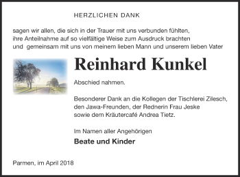 Traueranzeige von Reinhard Kunkel von Prenzlauer Zeitung