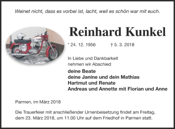 Traueranzeige von Reinhard Kunkel von Prenzlauer Zeitung