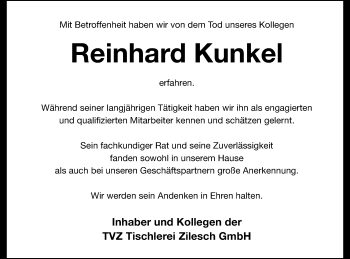 Traueranzeige von Reinhard Kunkel von Prenzlauer Zeitung