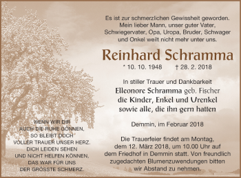 Traueranzeige von Reinhard Schramma von Demminer Zeitung