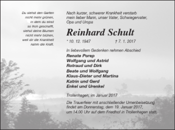 Traueranzeige von Reinhard Schult von Neubrandenburger Zeitung