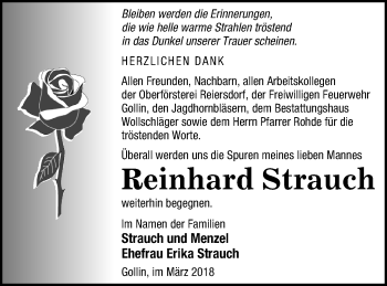 Traueranzeige von Reinhard Strauch von Templiner Zeitung