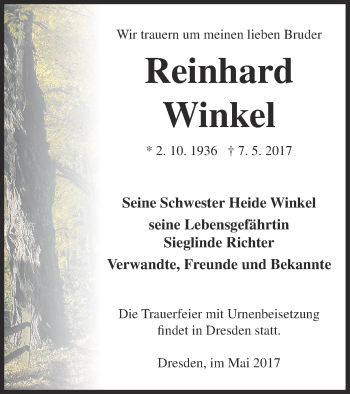 Traueranzeige von Reinhard Winkel von Strelitzer Zeitung