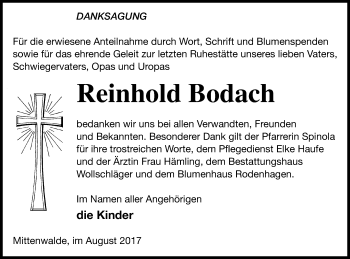 Traueranzeige von Reinhold Bodach von Templiner Zeitung