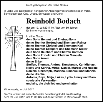 Traueranzeige von Reinhold Bodach von Templiner Zeitung