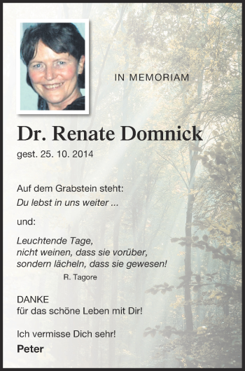 Traueranzeige von Renate Domnick von Mecklenburger Schweiz