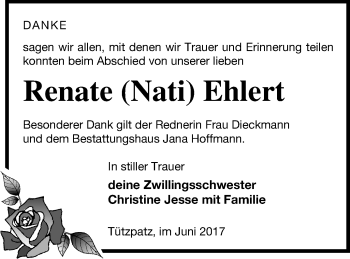 Traueranzeige von Renate Ehlert von Neubrandenburger Zeitung