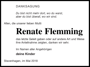 Traueranzeige von Renate Flemming von Mecklenburger Schweiz