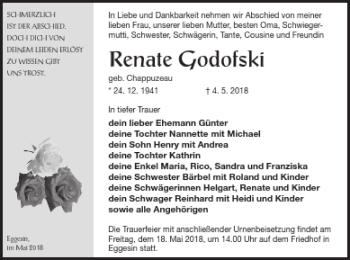 Traueranzeige von Renate Godofski von Haff-Zeitung