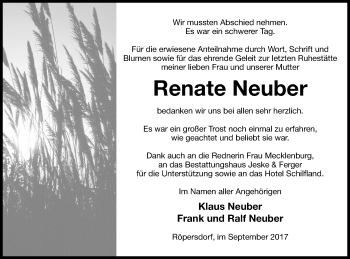 Traueranzeige von Renate Neuber von Prenzlauer Zeitung