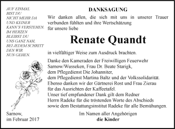 Traueranzeige von Renate Quandt von Vorpommern Kurier