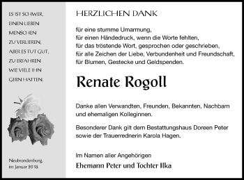 Traueranzeige von Renate Rogoll von Neubrandenburger Zeitung