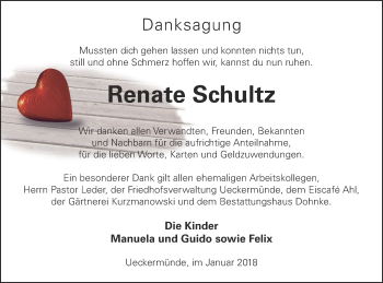 Traueranzeige von Renate Schultz von Haff-Zeitung