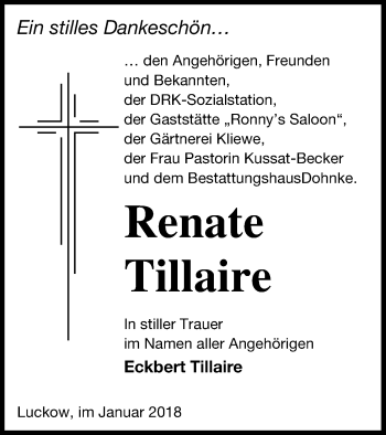 Traueranzeige von Renate Tillaire von Haff-Zeitung