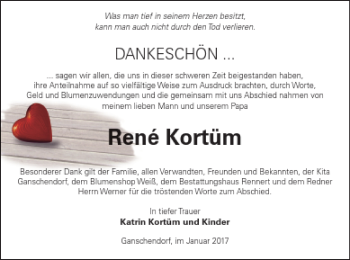 Traueranzeige von René Kortüm von Demminer Zeitung