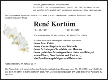 Traueranzeige von René Kortüm von Demminer Zeitung