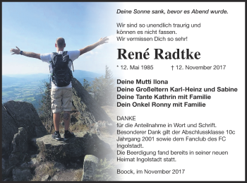 Traueranzeige von René Radtke von Pasewalker Zeitung