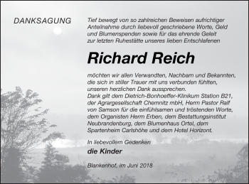 Traueranzeige von Richard Reich von Neubrandenburger Zeitung