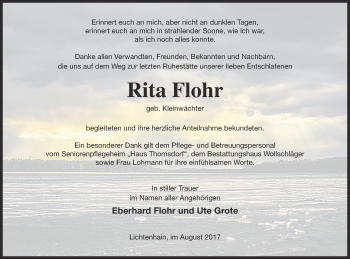 Traueranzeige von Rita Flohr von Templiner Zeitung