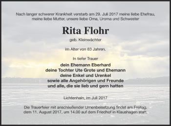 Traueranzeige von Rita Flohr von Templiner Zeitung