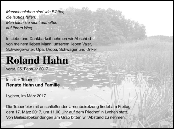 Traueranzeige von Roland Hahn von Templiner Zeitung