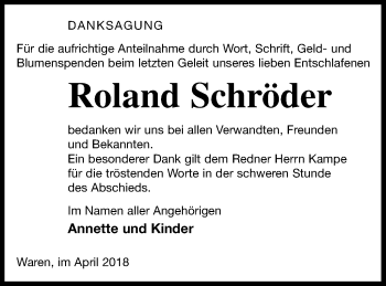 Traueranzeige von Roland Schröder von Müritz-Zeitung