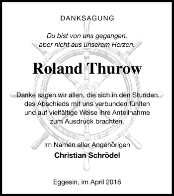 Traueranzeige von Roland Thurow von Haff-Zeitung