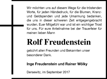 Traueranzeige von Rolf Freudenstein von Vorpommern Kurier