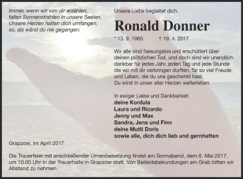 Traueranzeige von Ronald Donner von Neubrandenburger Zeitung