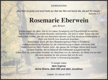 Traueranzeige von Rosemarie Eberwein von Vorpommern Kurier